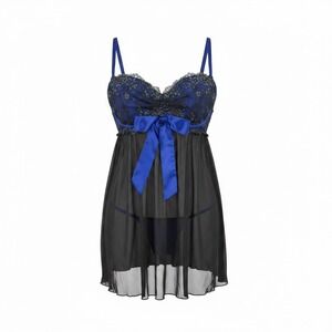 Cacique Blue Lace Black Mesh Babydoll Chemise Lingerie Size 18/20 Plus Size
